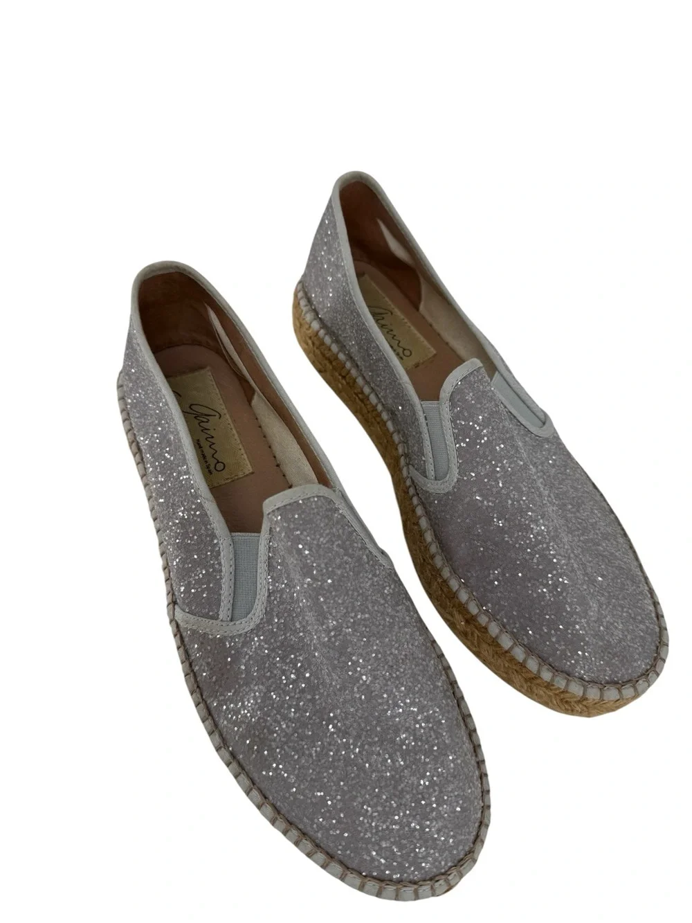 Gaimo Silver Glitter Platform Espadrille Slip On Shoes Made in Spain EU 41 US 10